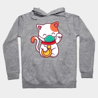 Cute Lucky Cat Wearing Mask Hoodie